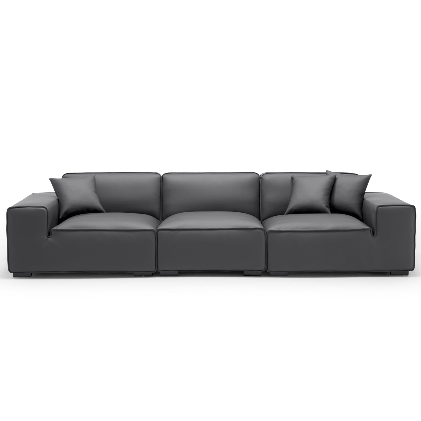 Domus Modular Dark Gray Leather Sofa-Dark Gray-129.9"