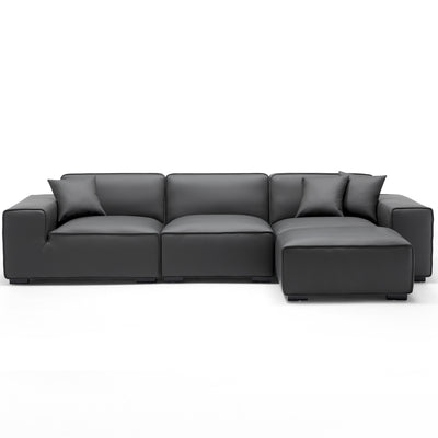 Domus Modular Dark Gray Leather Sofa and Ottoman-Dark Gray-129.9″