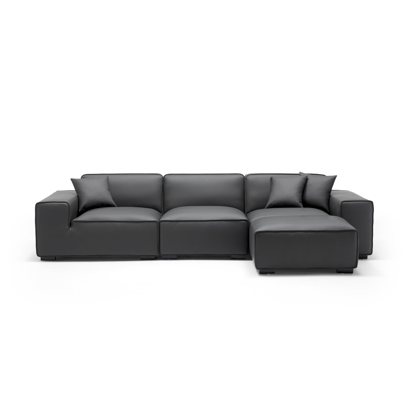 Domus Modular Khaki Leather Sofa and Ottoman-Dark Gray-129.9"