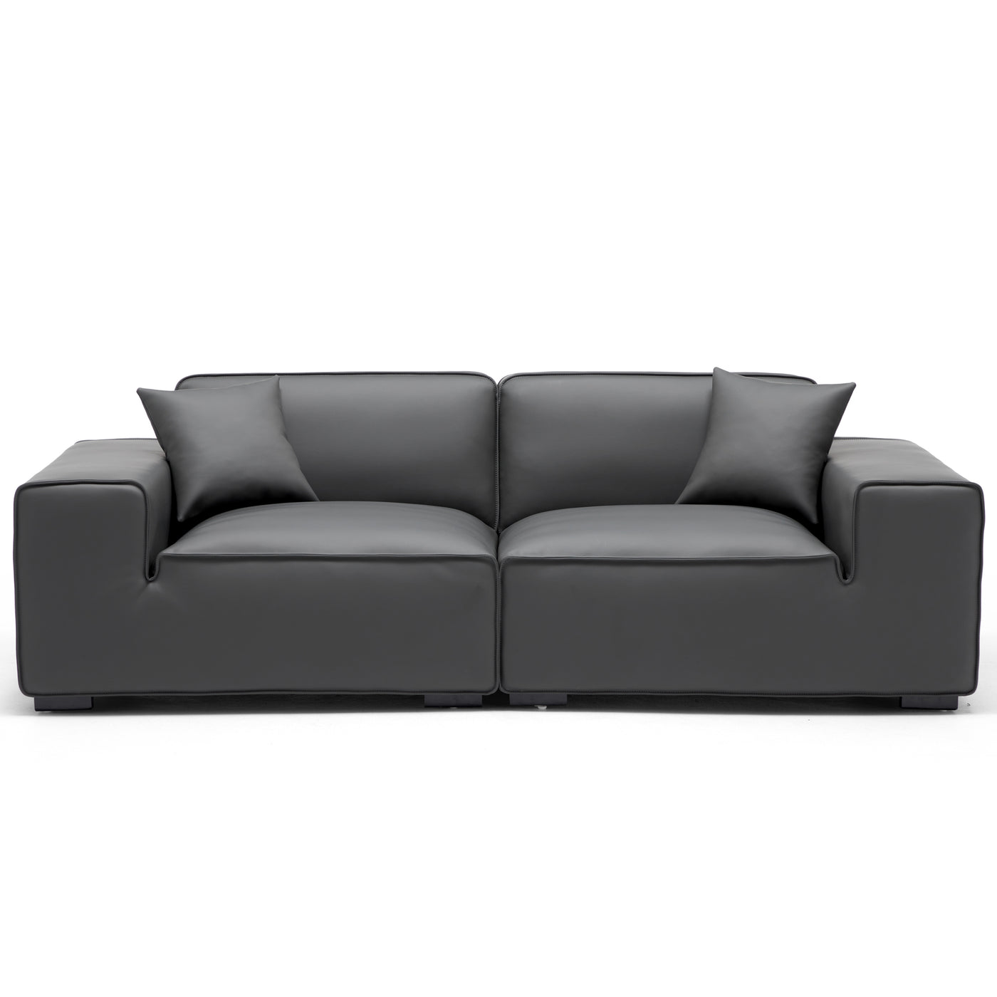 Domus Modular Dark Gray Leather Sofa-Dark Gray-94.5"