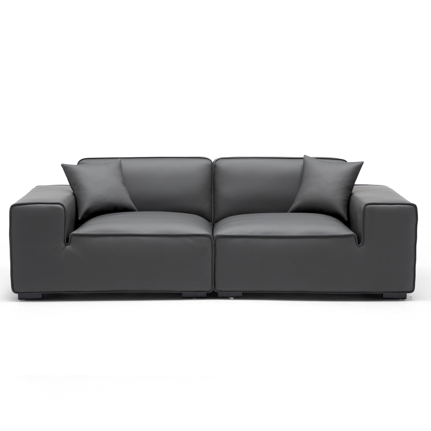Domus Modular Khaki Leather Sofa-Dark Gray-94.5"
