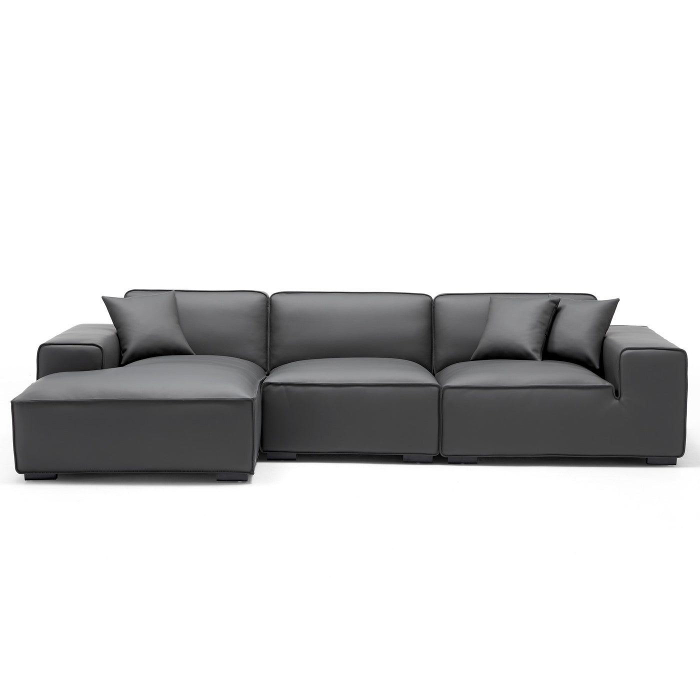 Domus Modular Dark Gray Leather Sectional Sofa-Dark Gray-126.0"-Facing Left