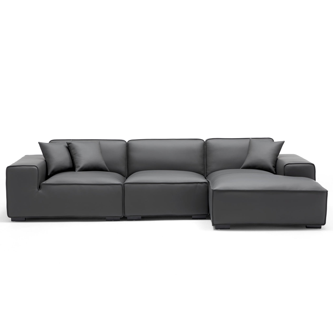Domus Modular Dark Gray Leather Sectional Sofa-Dark Gray-126.0"-Facing Right