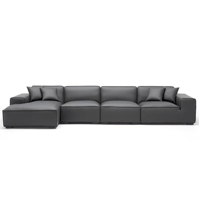 Domus Modular Dark Gray Leather Sectional Sofa-Dark Gray-161.4"-Facing Left