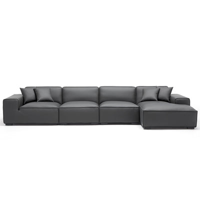 Domus Modular Dark Gray Leather Sectional Sofa-Dark Gray-161.4"-Facing Right