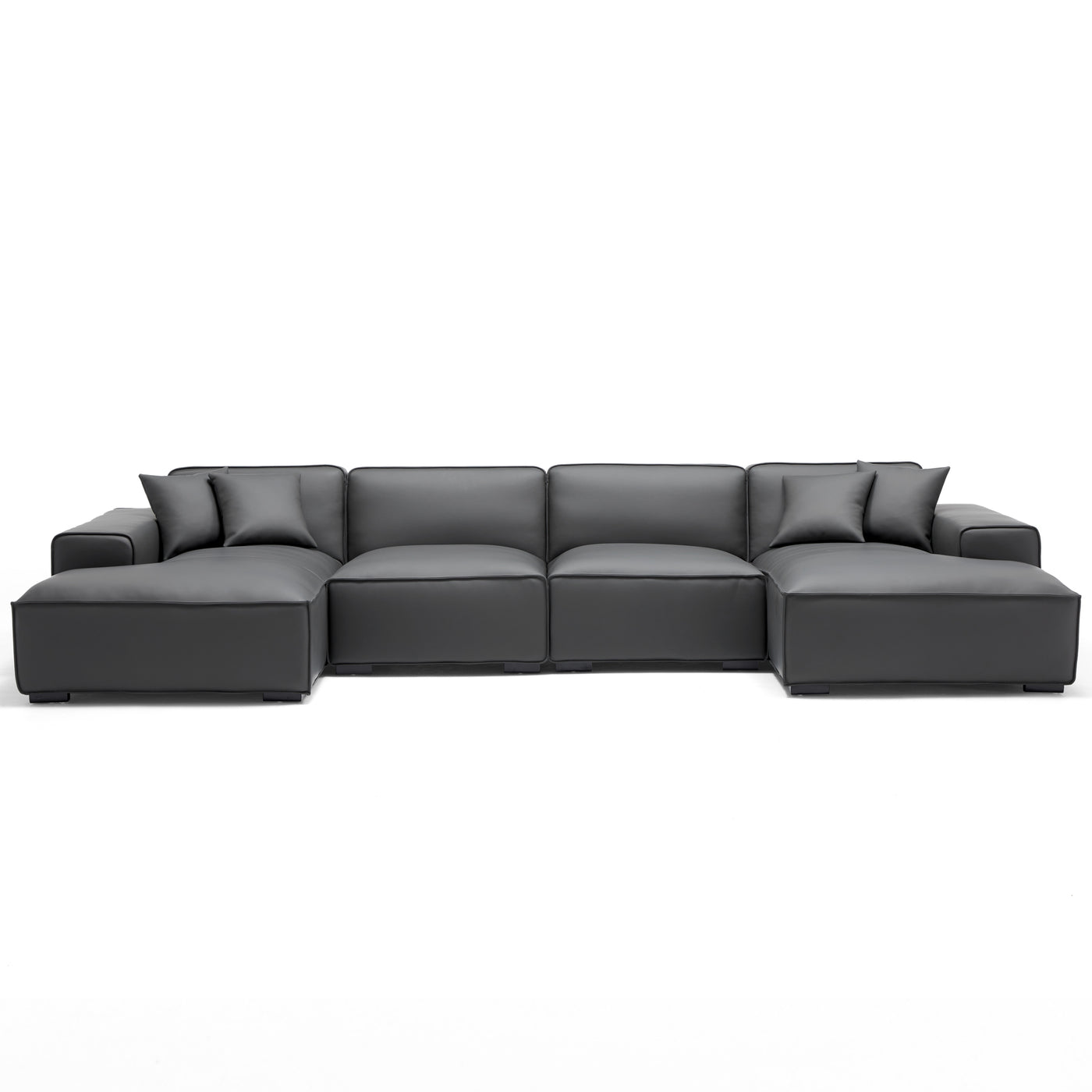 Domus Modular Khaki Leather U Shaped Sectional Sofa-Dark Gray