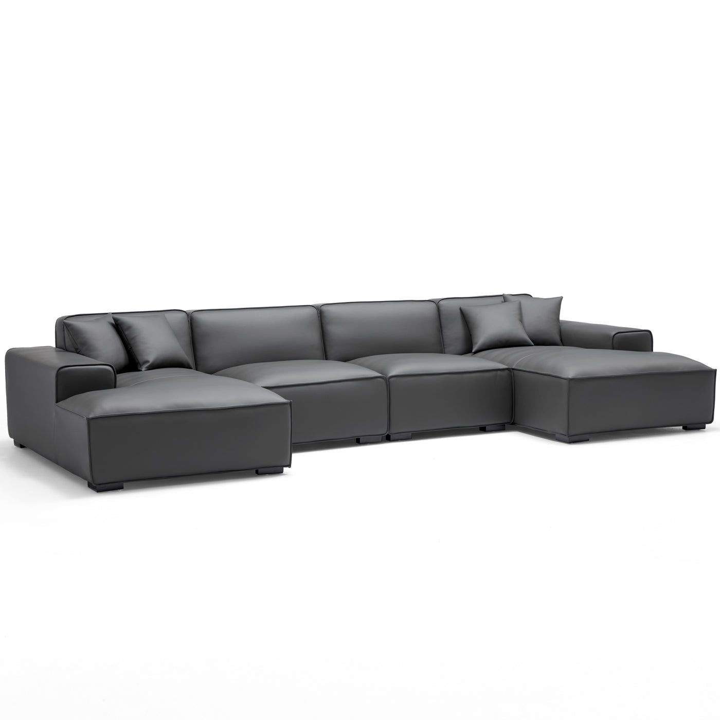 Domus Modular Khaki Leather U Shaped Sectional Sofa-Dark Gray