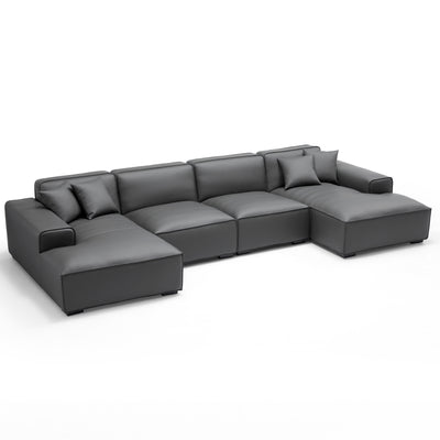 Domus Modular Khaki Leather U Shaped Sectional Sofa-Dark Gray