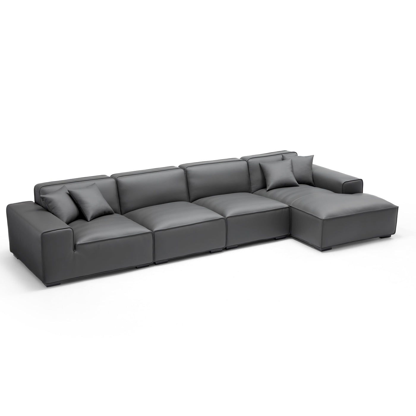 Domus Modular Dark Gray Leather Sectional Sofa-Dark Gray-161.4"-Facing Right
