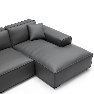 Domus Modular Black Leather Double Chaise Sectional-Dark Gray-157.5″