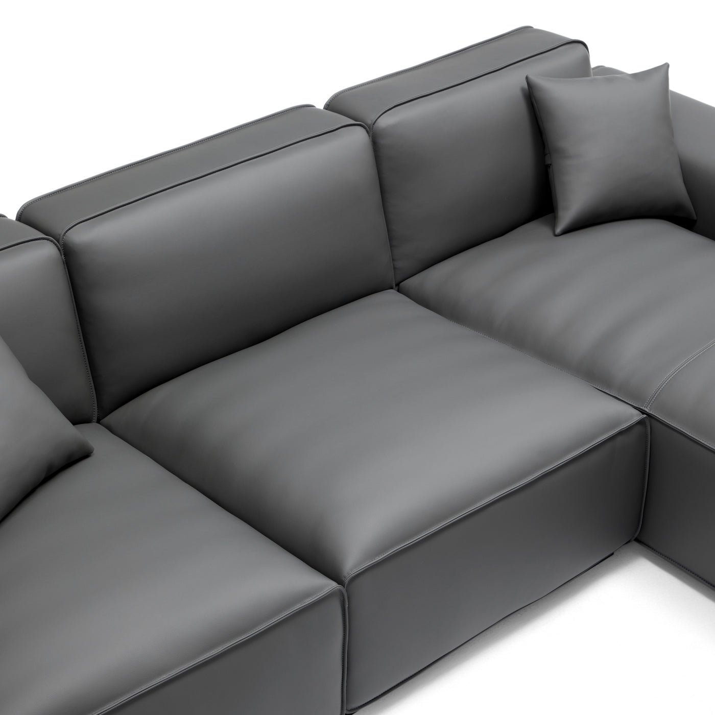Domus Modular Black Leather Double Chaise Sectional-Dark Gray-157.5″