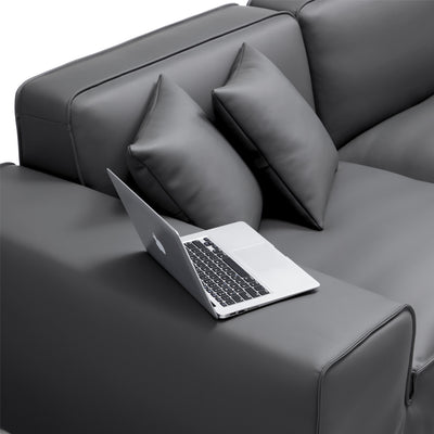Domus Modular Khaki Leather Sofa and Ottoman-Dark Gray
