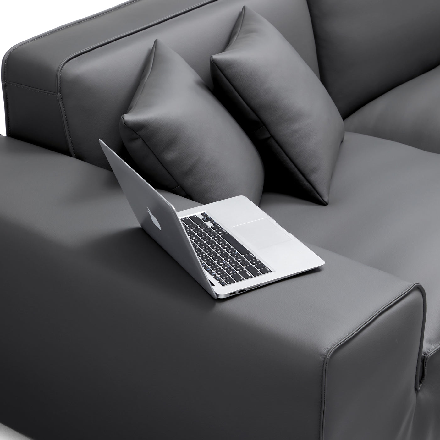 Domus Modular Black Leather Sofa-Dark Gray