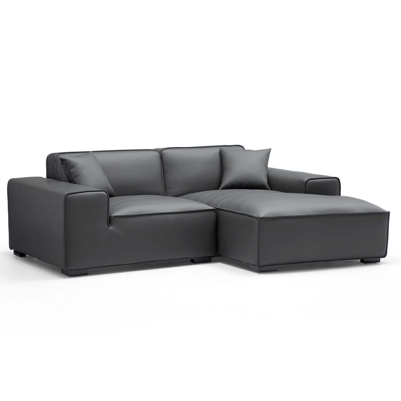 Domus Modular Dark Gray Leather Sectional Sofa-Dark Gray-90.6"-Facing Right