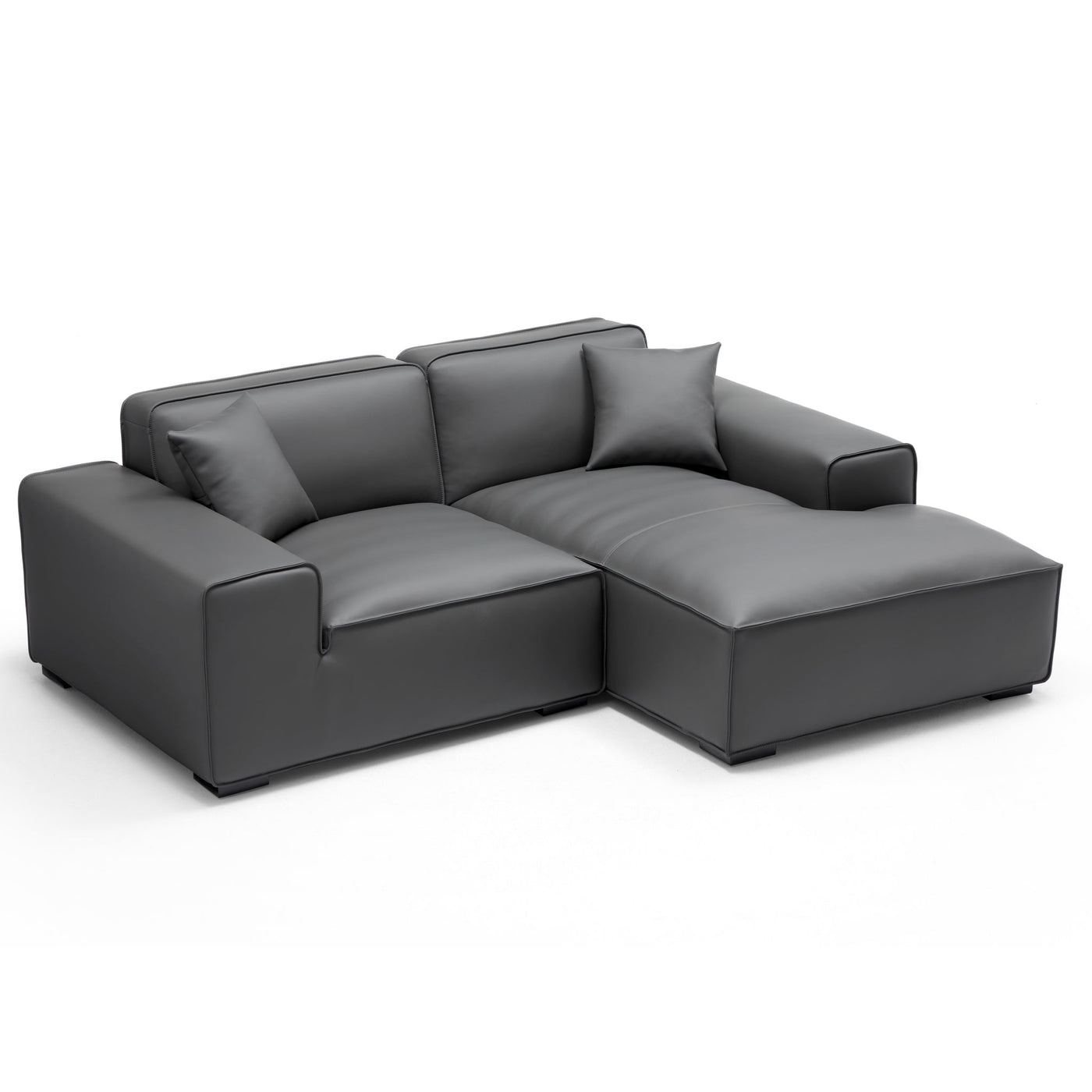 Domus Modular Dark Gray Leather Sectional Sofa-Dark Gray-90.6"-Facing Right