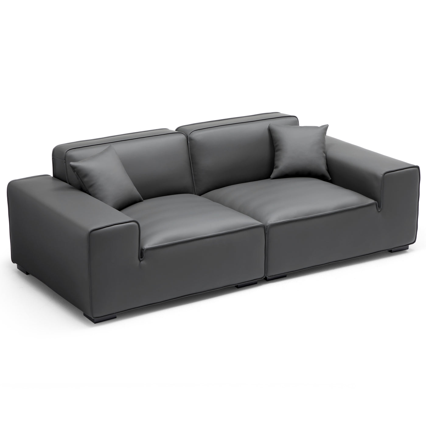 Domus Modular Black Leather Sofa-Dark Gray-94.5″
