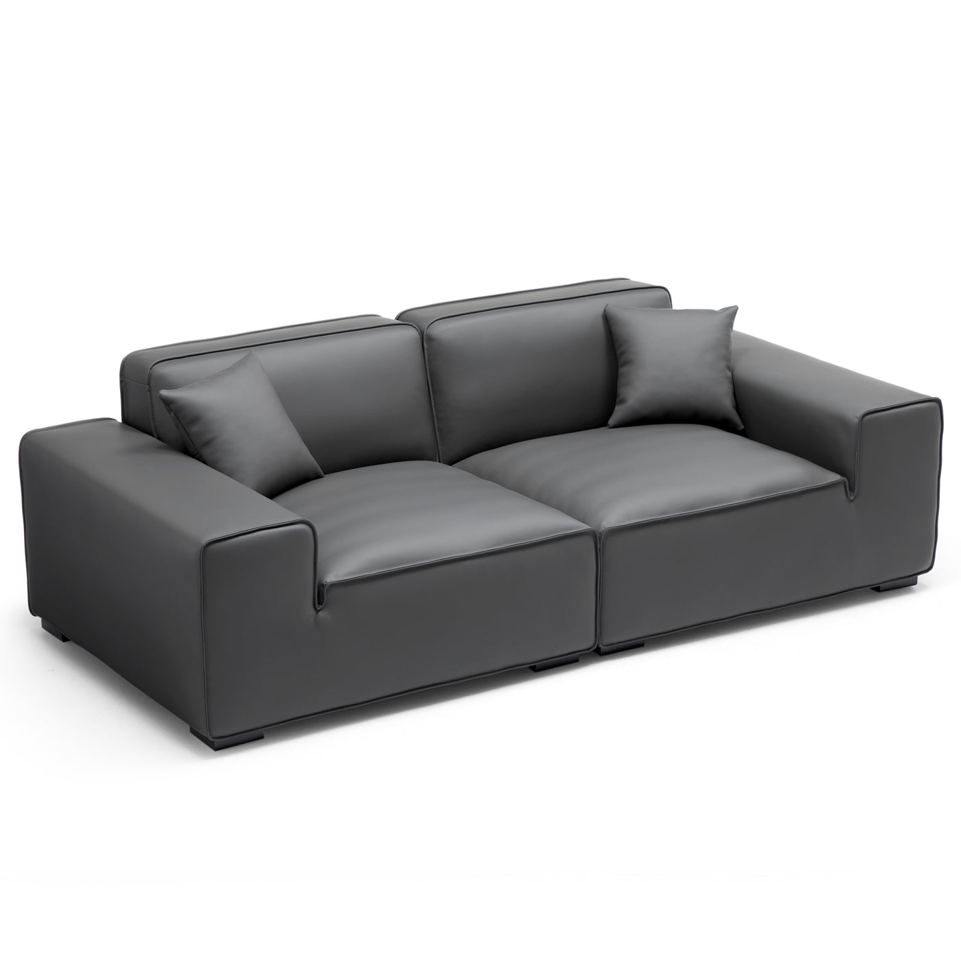 Domus Modular Black Leather Sofa Set-Dark Gray-94.5″