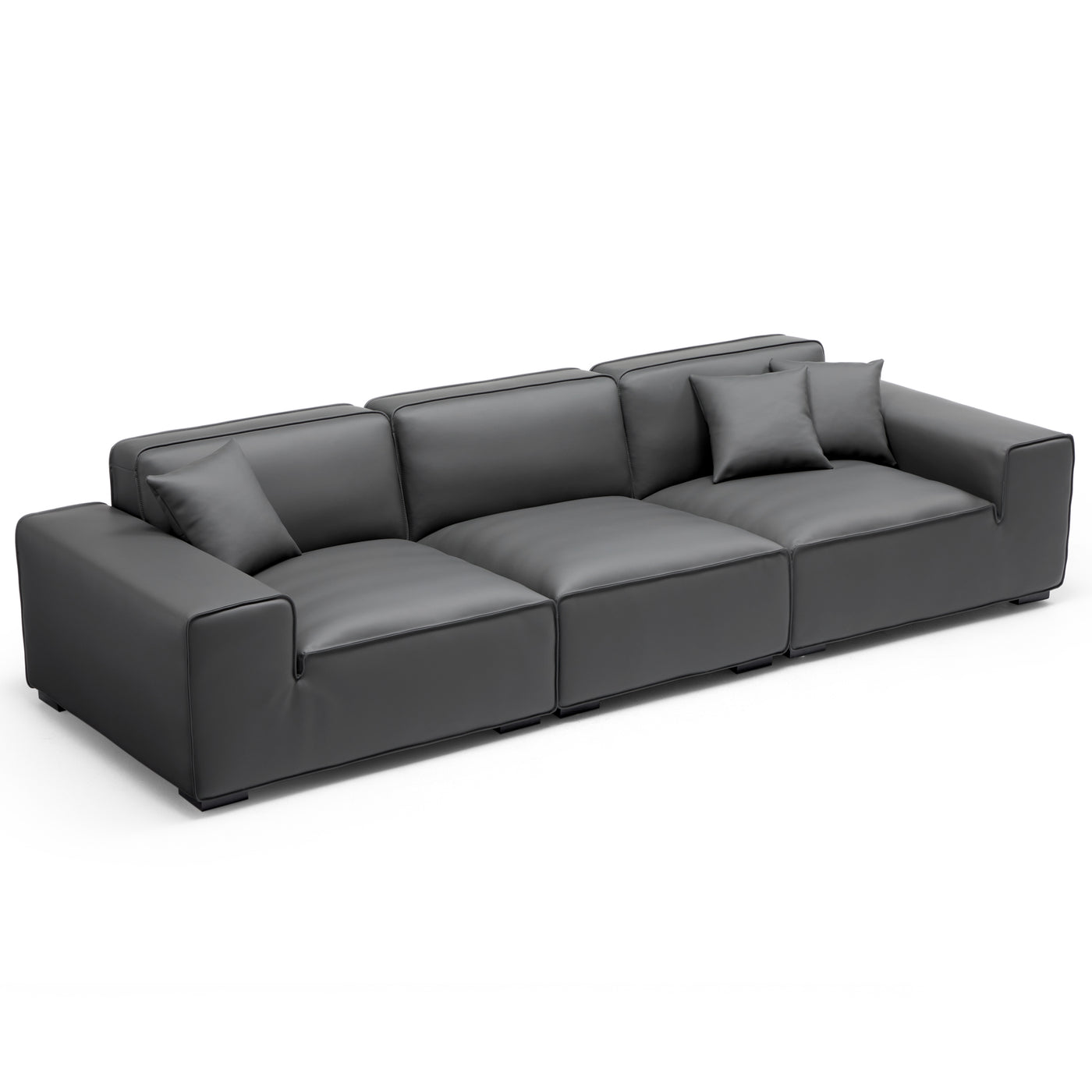 Domus Modular Black Leather Sofa-Dark Gray-129.9″
