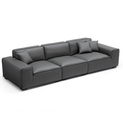 Domus Modular Black Leather Sofa Set-Dark Gray-129.9″