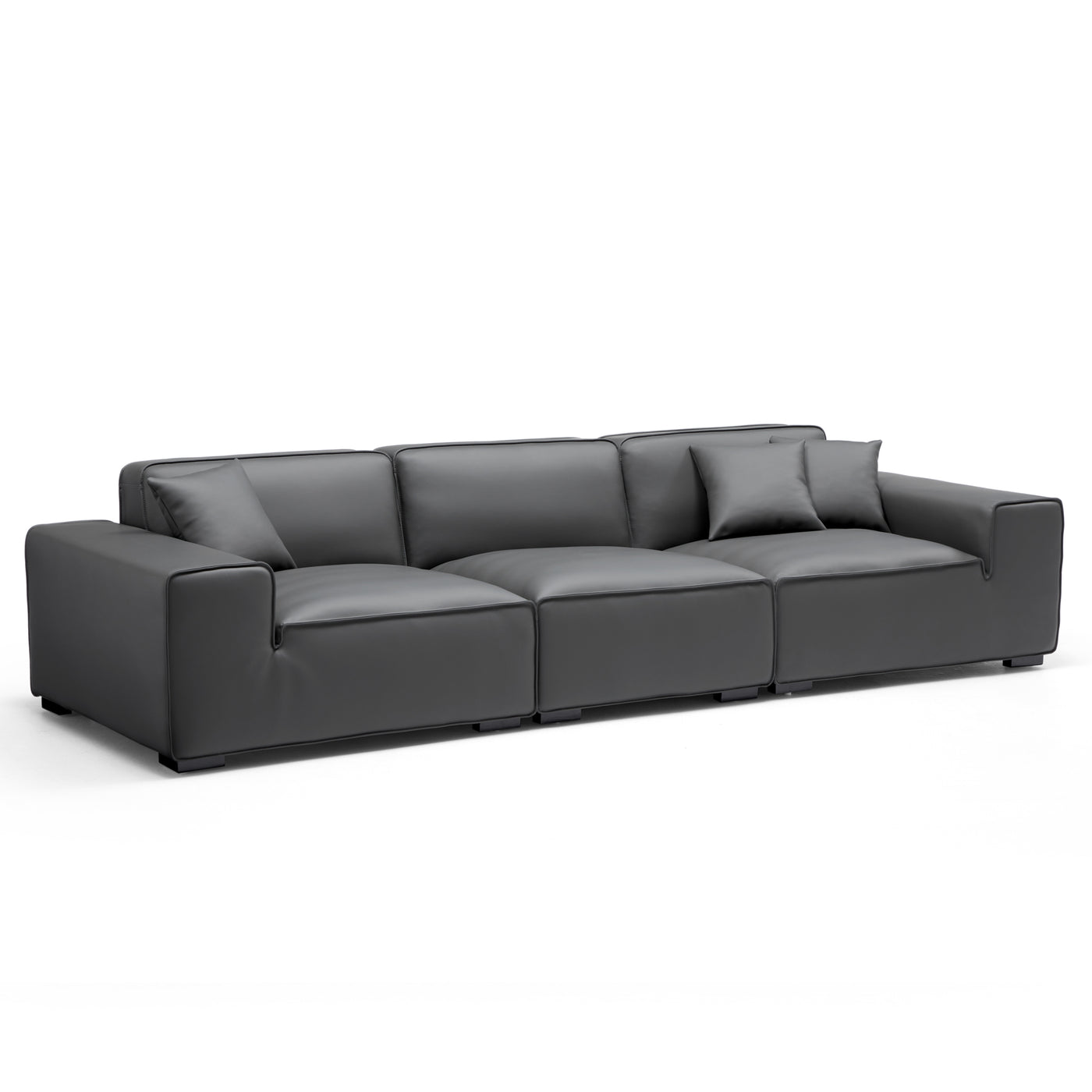 Domus Modular Dark Gray Leather Sofa-Dark Gray-129.9"
