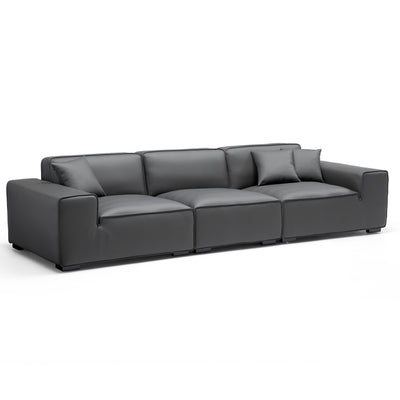 Domus Modular Black Leather Sofa-Dark Gray-129.9″