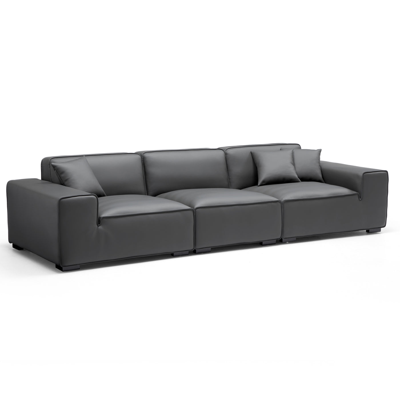 Domus Modular Khaki Leather Sofa-Dark Gray-129.9"