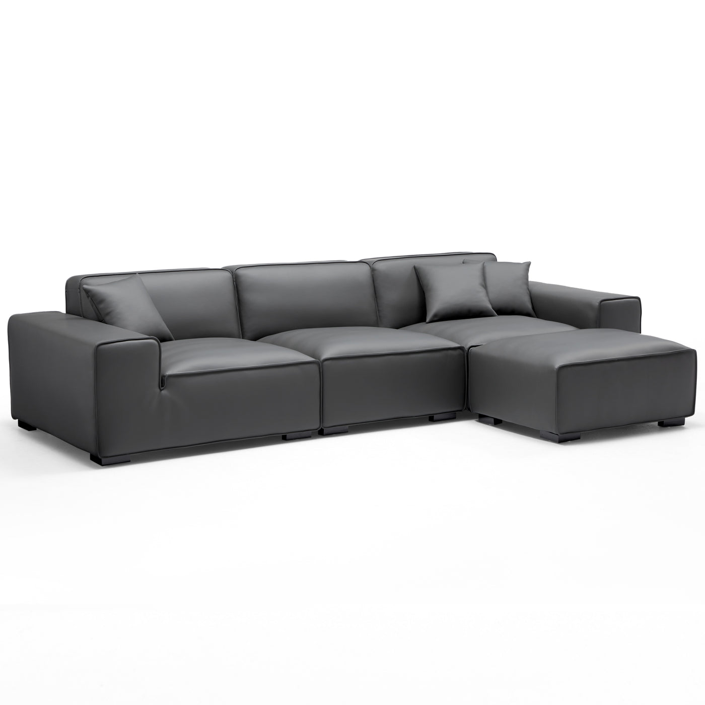 Domus Modular Dark Gray Leather Sofa and Ottoman-Dark Gray-129.9″