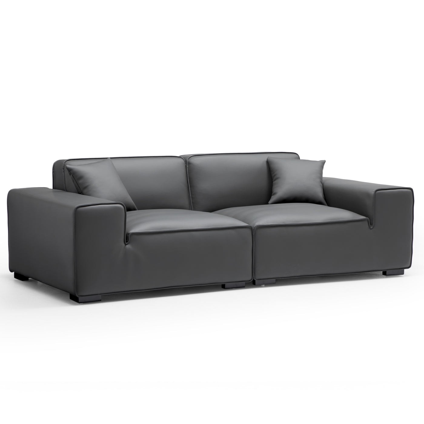 Domus Modular Dark Gray Leather Sofa-Dark Gray-94.5"