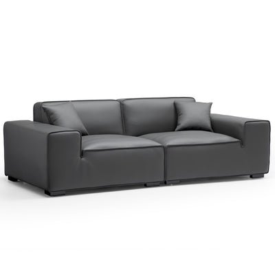 Domus Modular Khaki Leather Sofa-Dark Gray-94.5"
