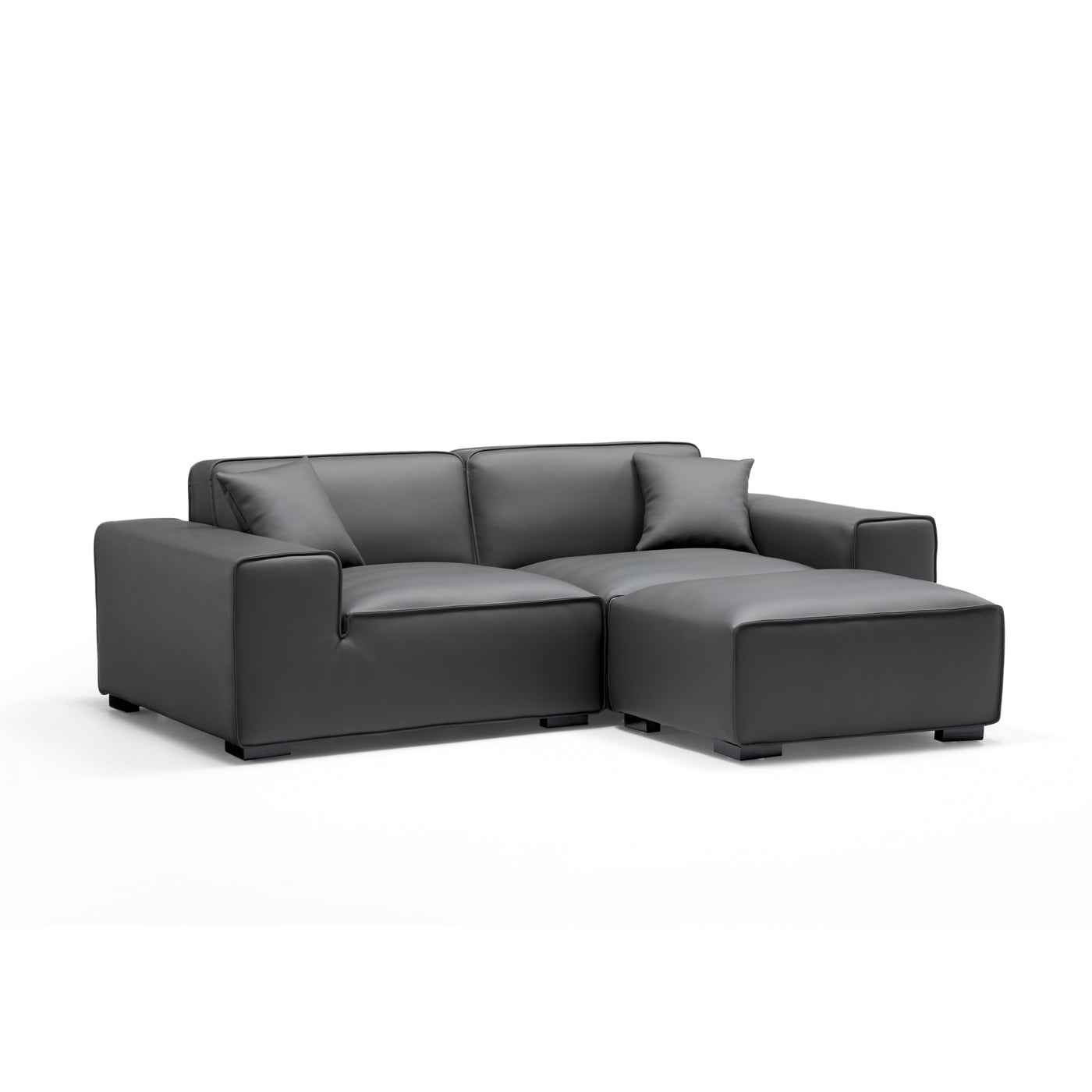 Domus Modular Khaki Leather Sofa and Ottoman-Dark Gray-94.5"