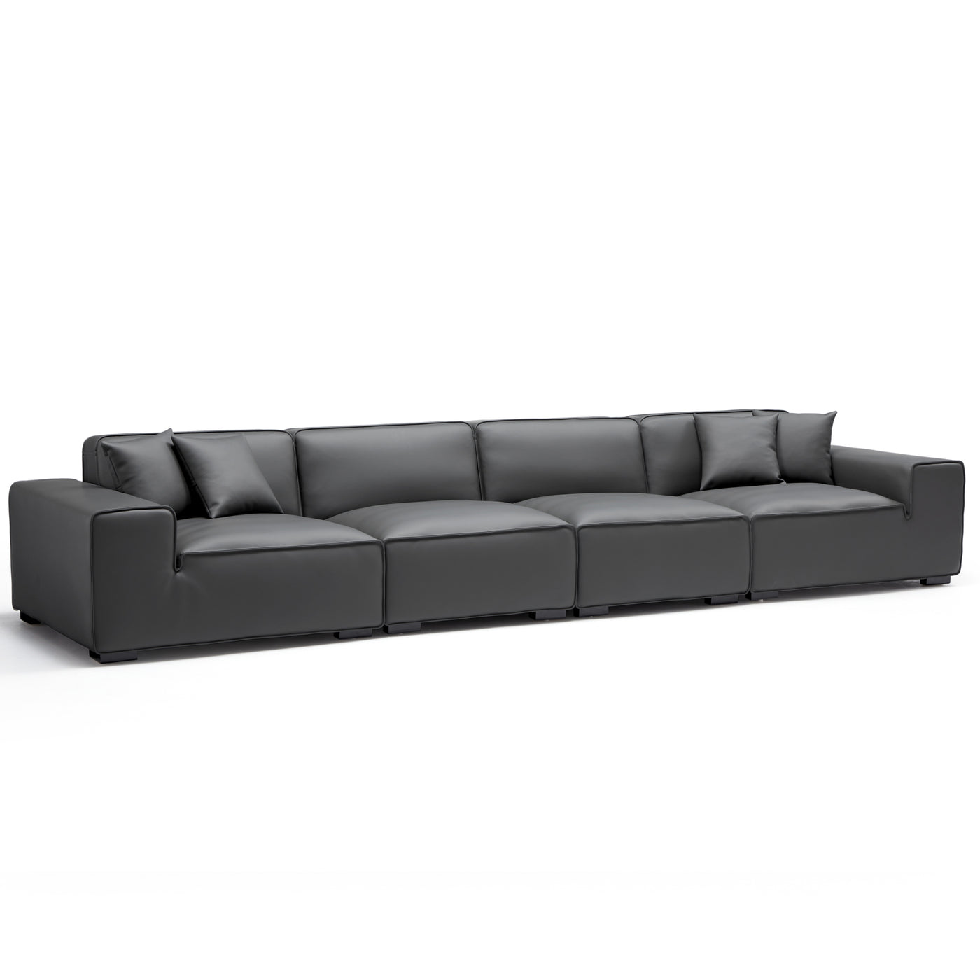 Domus Modular Black Leather Sofa-Dark Gray-165.3″