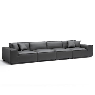 Domus Modular Dark Gray Leather Sofa-Dark Gray-165.3"