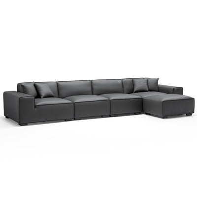 Domus Modular Dark Gray Leather Sofa and Ottoman-Dark Gray-165.3″