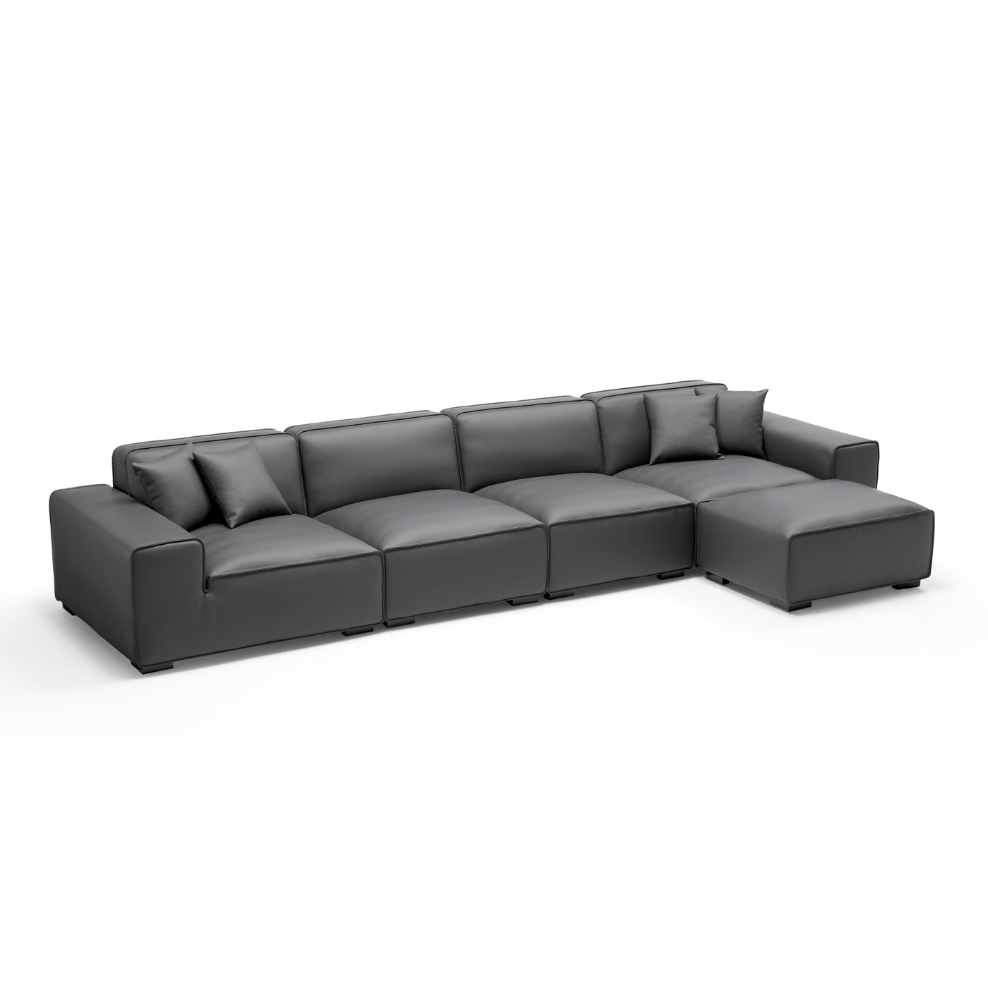 Domus Modular Khaki Leather Sofa and Ottoman-Dark Gray-165.3"