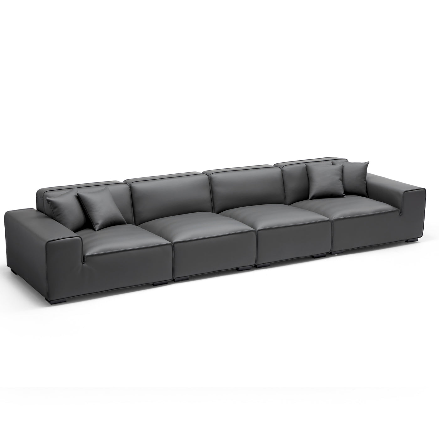 Domus Modular Dark Gray Leather Sofa-Dark Gray-165.3"