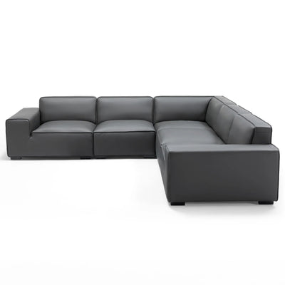 Domus Modular Khaki Leather L Shaped Sectional-Dark Gray