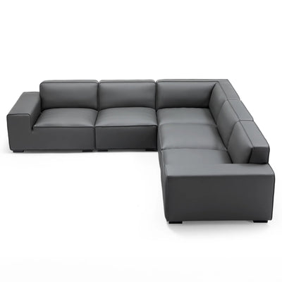 Domus Modular Khaki Leather L Shaped Sectional-Dark Gray