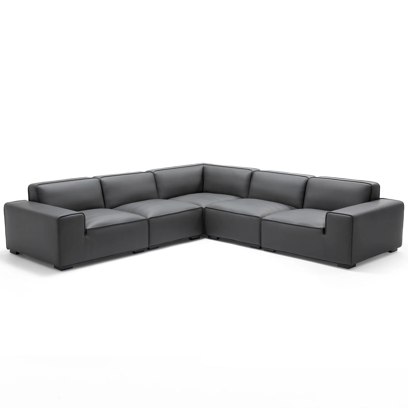 Domus Modular Khaki Leather L Shaped Sectional-Dark Gray