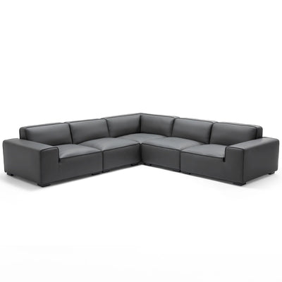 Domus Modular Khaki Leather L Shaped Sectional-Dark Gray