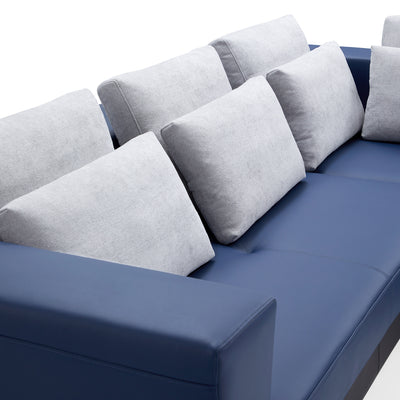 Connery Minimalist White Sectional-Blue