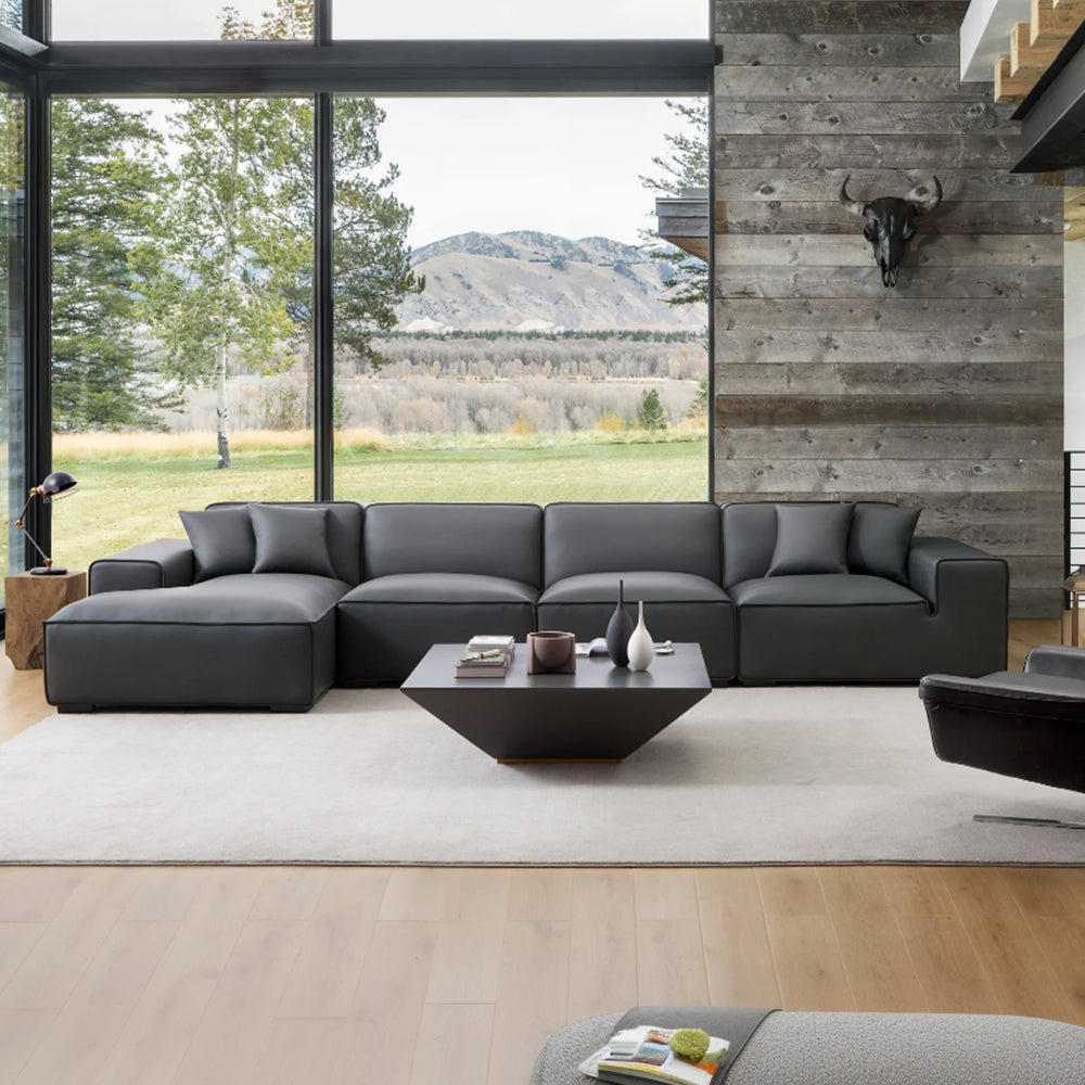 Domus Modular Dark Gray Leather Sectional Sofa-Dark Gray