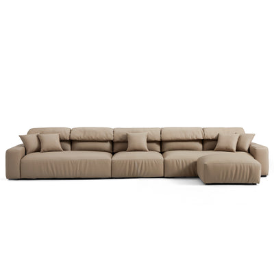 Chestnut Khaki Leather Sofa and Ottoman-Khaki