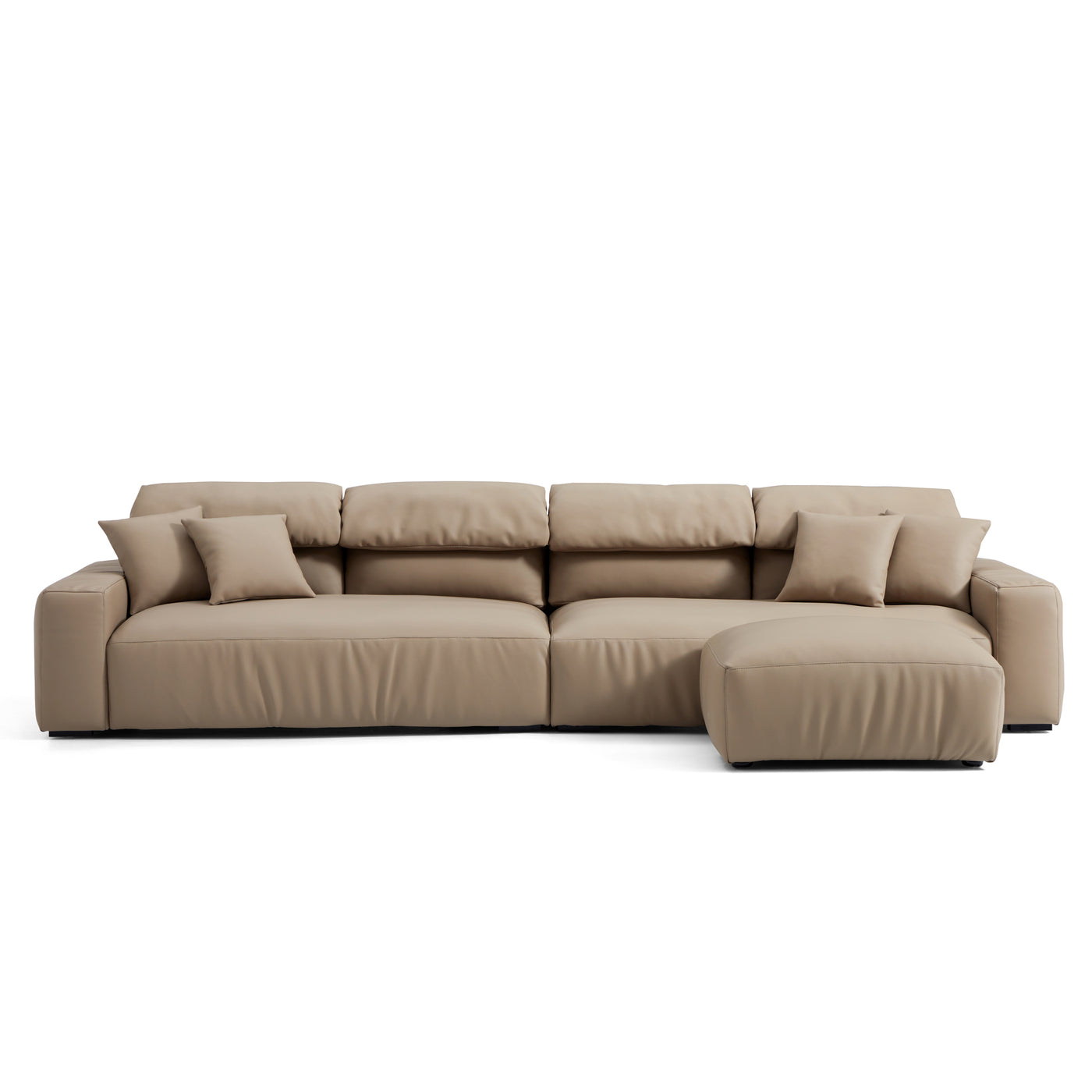 Chestnut Khaki Leather Sofa and Ottoman-hidden