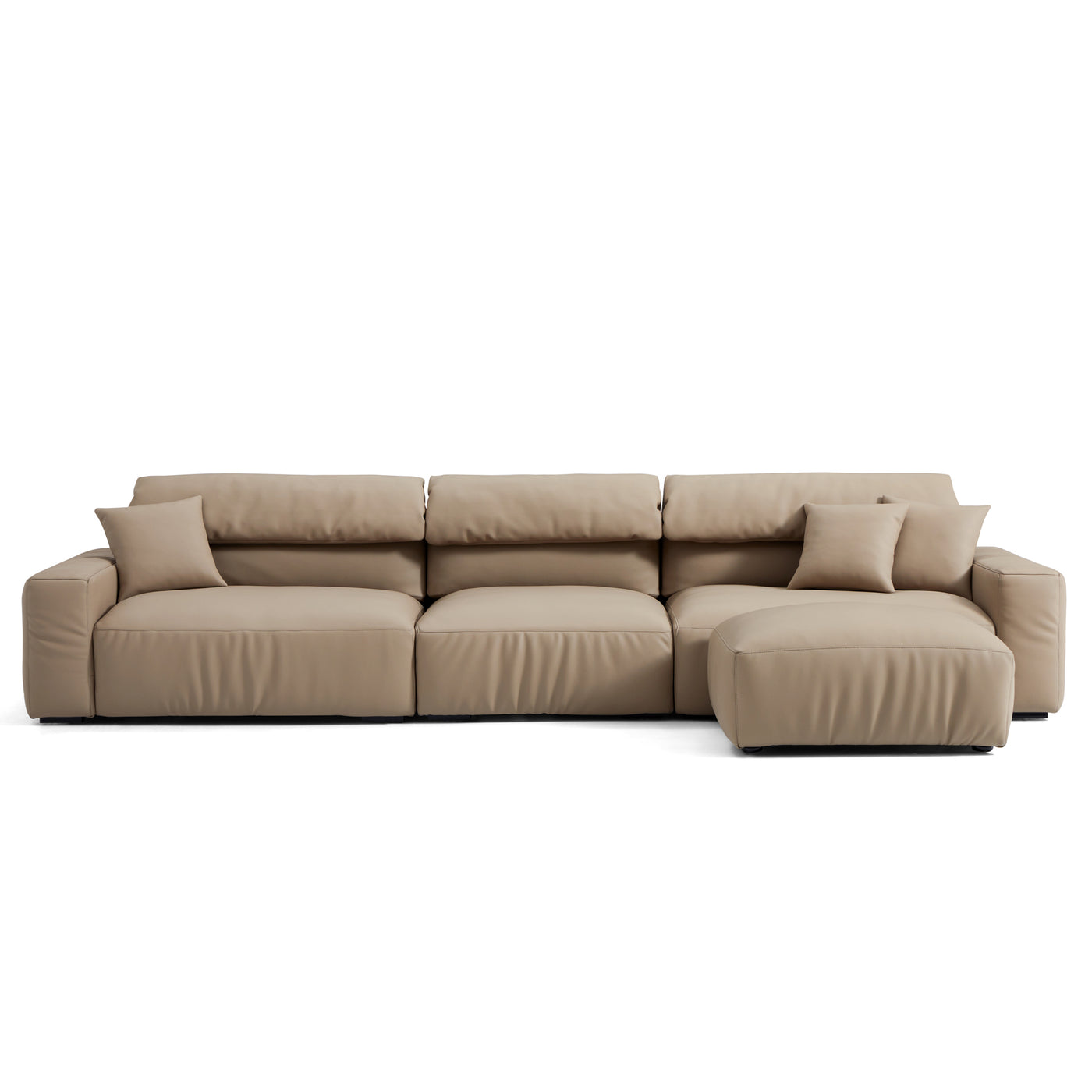 Chestnut Khaki Leather Sofa and Ottoman-Khaki