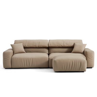 Chestnut Khaki Leather Sofa and Ottoman-Khaki