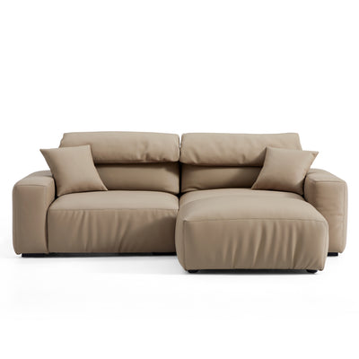 Chestnut Khaki Leather Sofa and Ottoman-Khaki