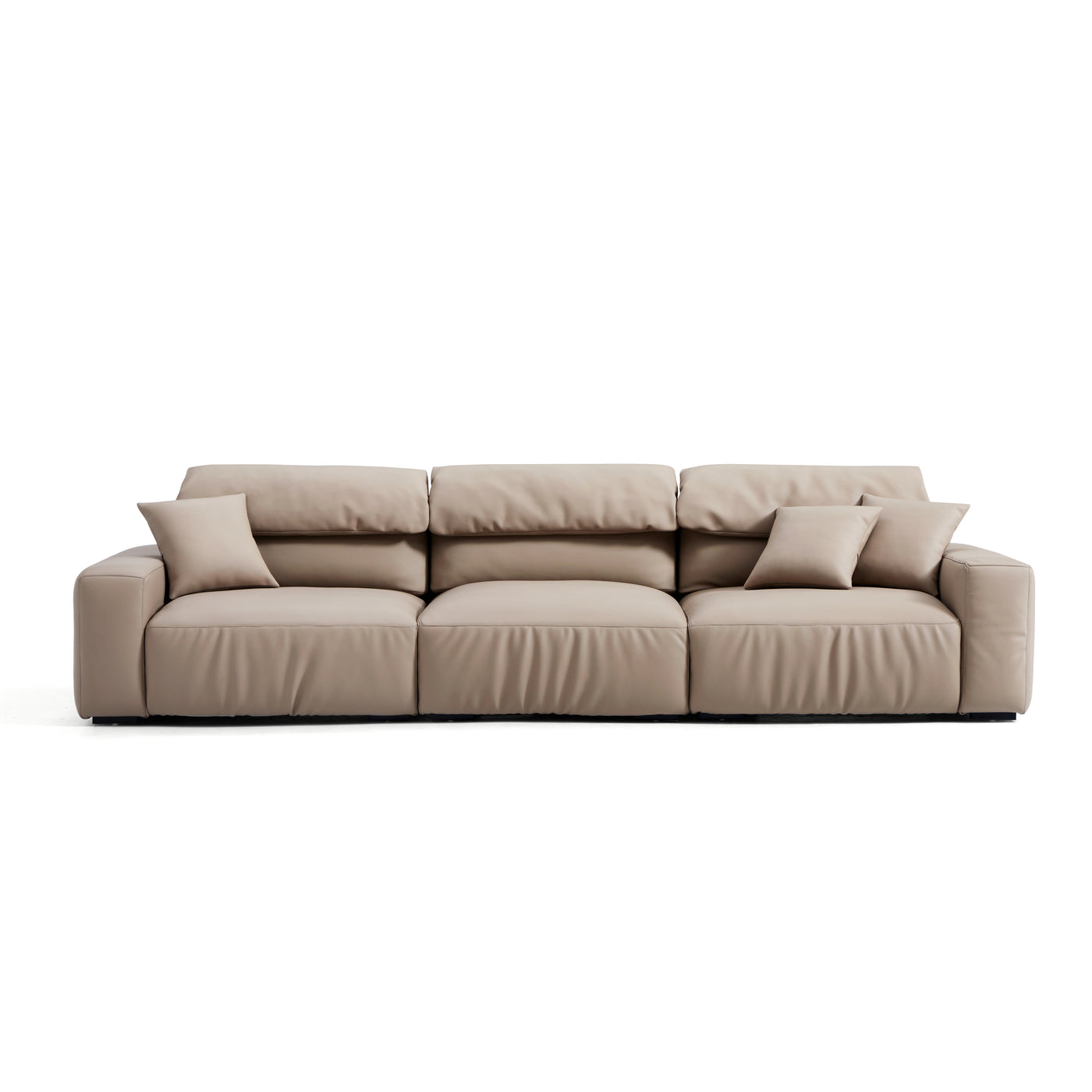 Chestnut Khaki Leather Sofa-Khaki-126.6"