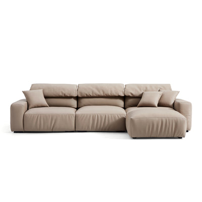 Chestnut Khaki Leather Sofa and Ottoman-Khaki-126.6"