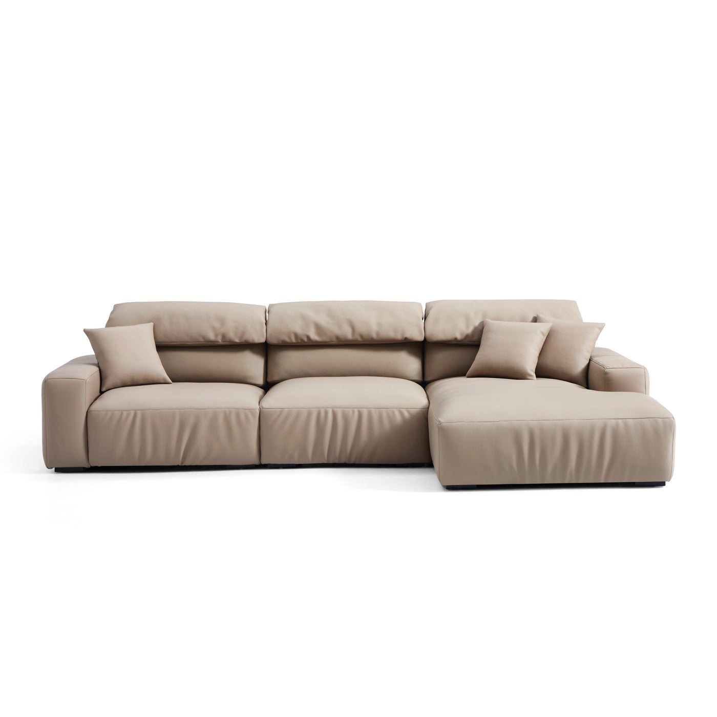 Chestnut Khaki Leather Sectional-Khaki-126.8"-Facing Right