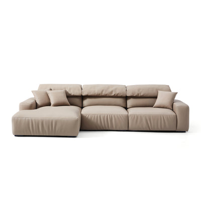 Chestnut Khaki Leather Sectional-Khaki-126.8"-Facing Left